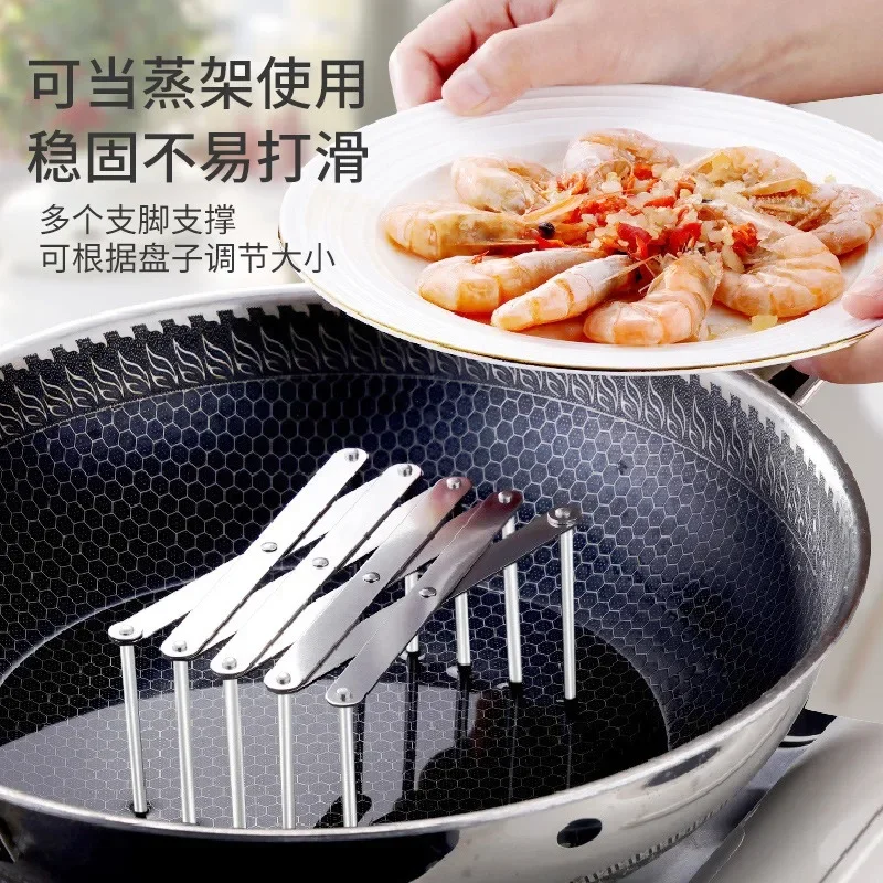 Pot Lid Rack Pan Lid Organizer Retractable Foldable Stainless Steel Plate Dish Holder Shelf Tableware Storage Kitchen Gadgets