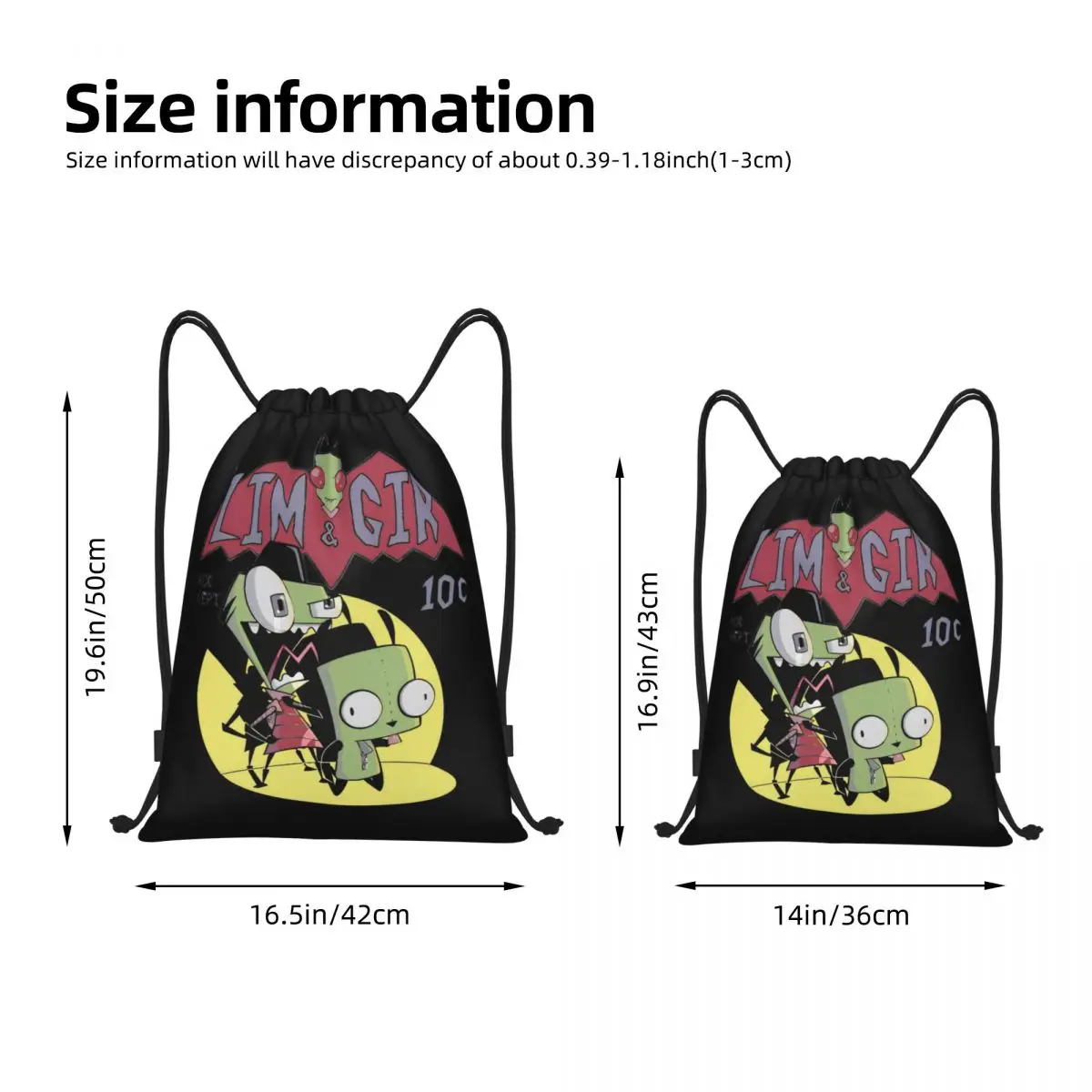 Zim And Gir INVADER ZIM Drawstring Backpack Gym Sports Sackpack Funny String Bags for Hiking