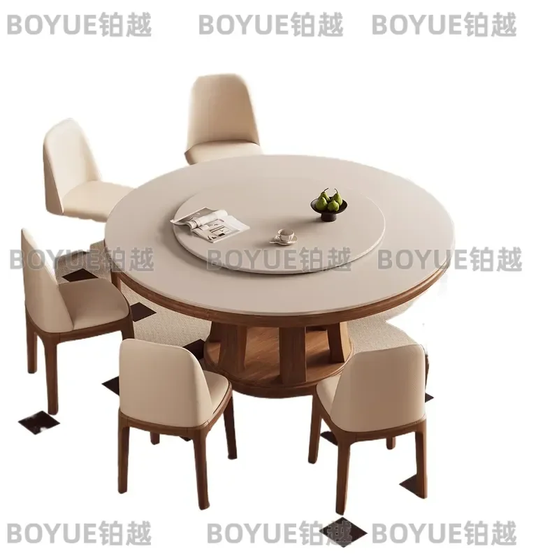for Sintered Stone Round Dining Table with Solid Wood Legs Easy to Assemble Turntable Susan Kitchen Table for 4-8 People