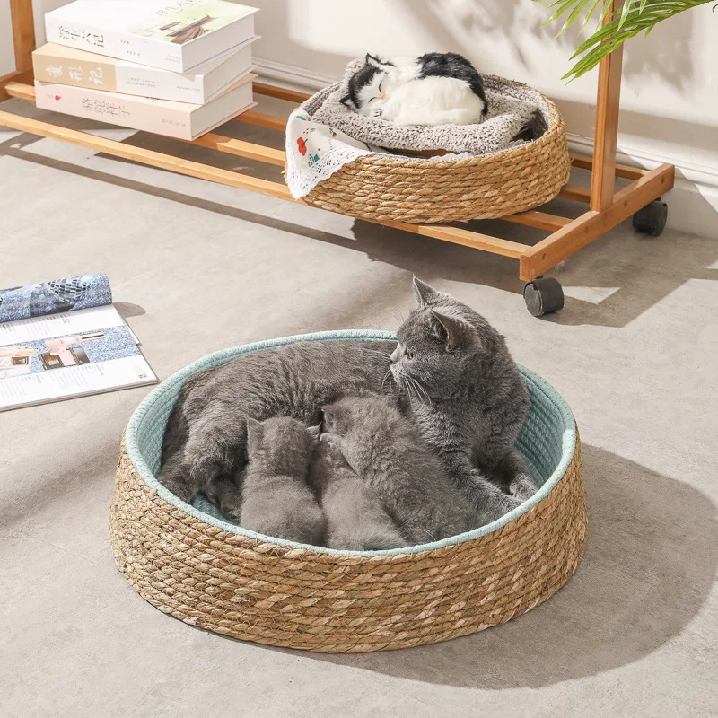 42CM Cat Nest Summer Rattan House Summer Cool Nest Mat Net Red Cat Scratch Board Pet Bed Cat Supplies All Seasons