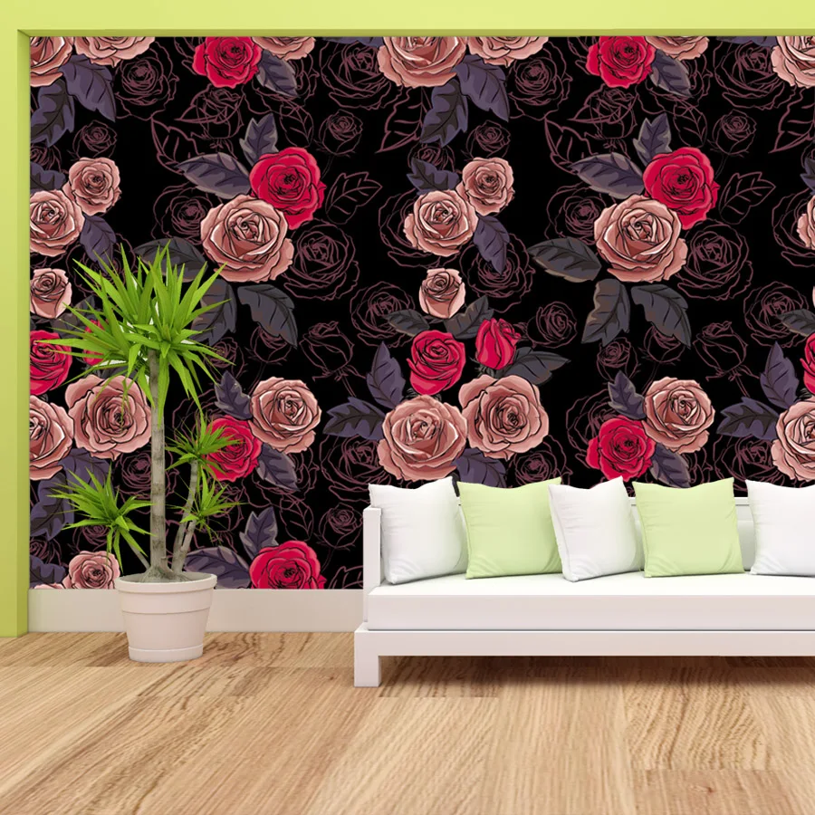 Custom Easy to Apply Wall Papers Home Decor Peel and Stick Wallpapers for Living Room Red Rose Flower Renovation Girls TV Murals