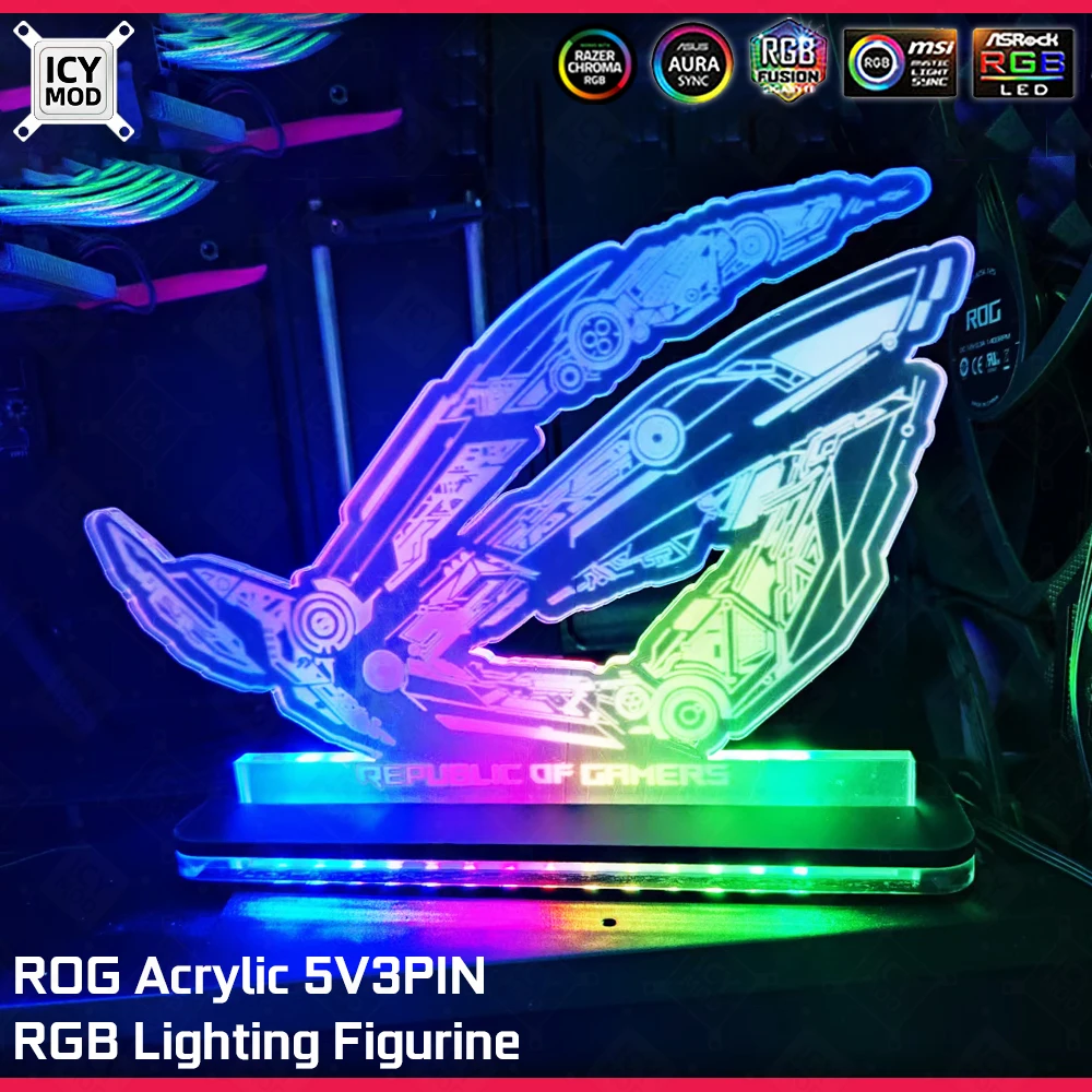 

RGB Desktop Acrylic Figurine ROG Figure Belief Ornaments Republic of Gamers 5V3PIN LED Rainbow Lighting AURA SYNC Lighting Base