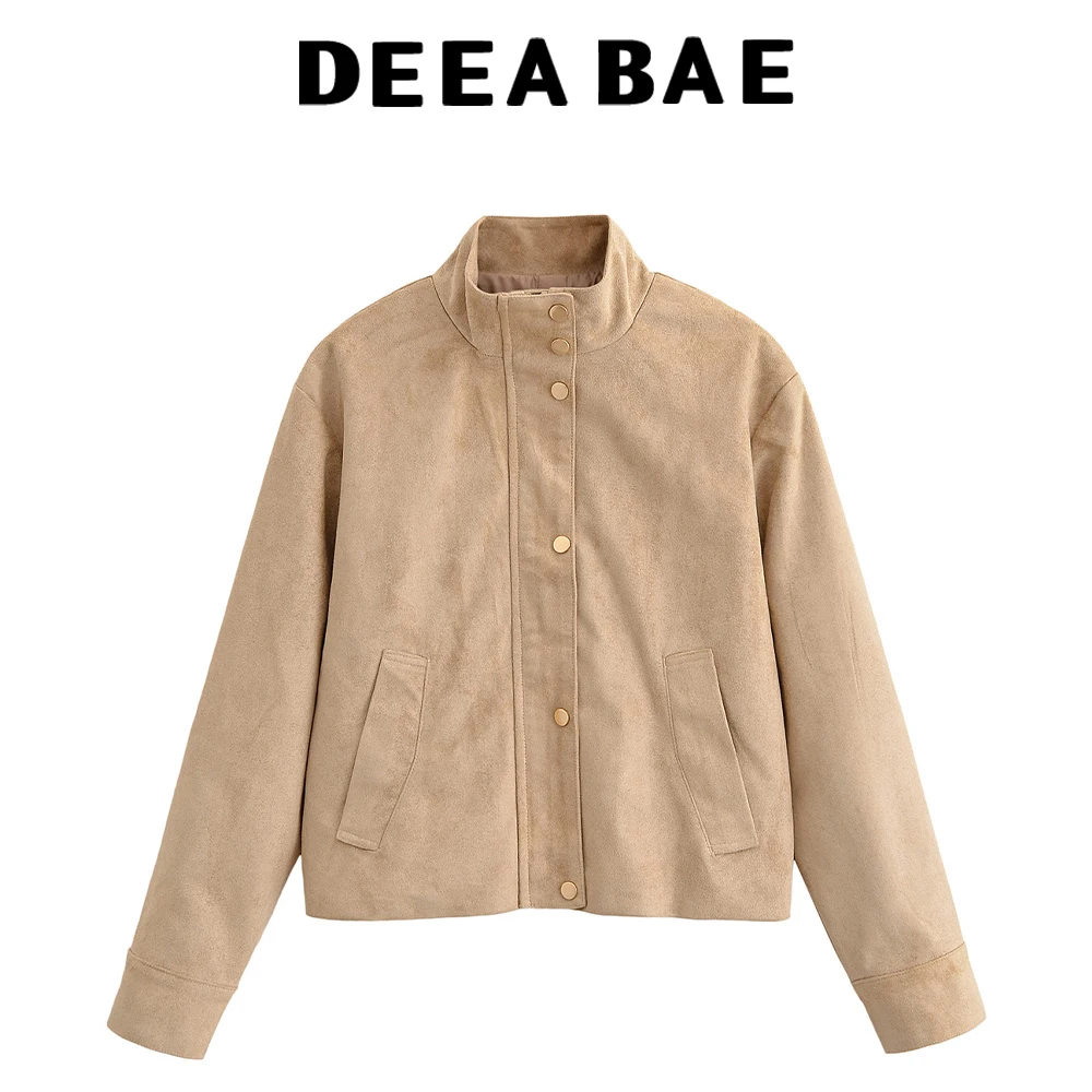 

DEEABAE New autumn and winter fashion women's versatile buckle decoration high neck long sleeved jacket jacket