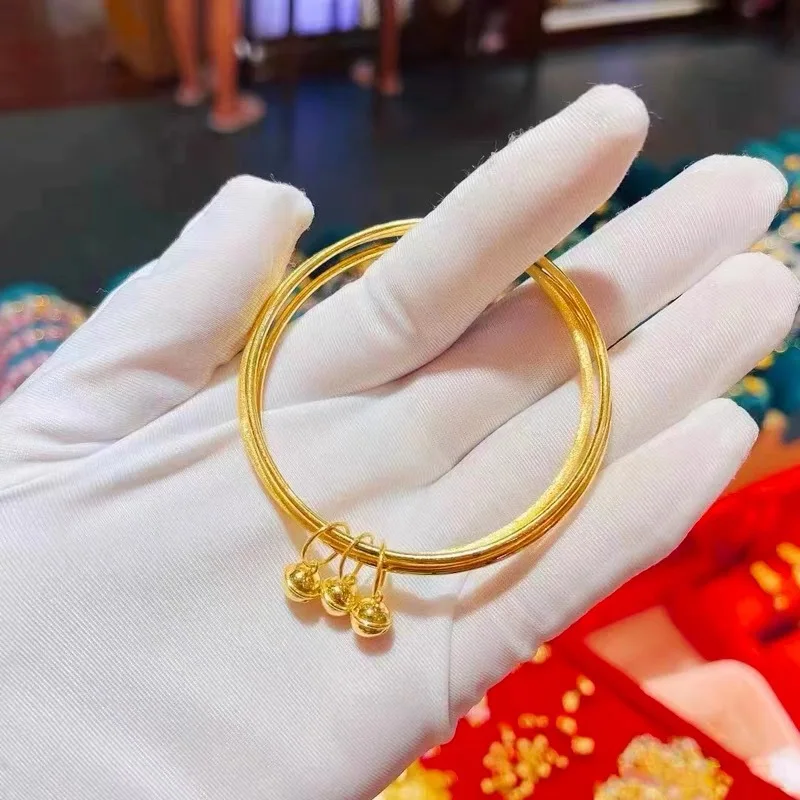 High quality AU750 gold three lives three generations women\'s simple temperament 24K gold three circle bracelet does not fade