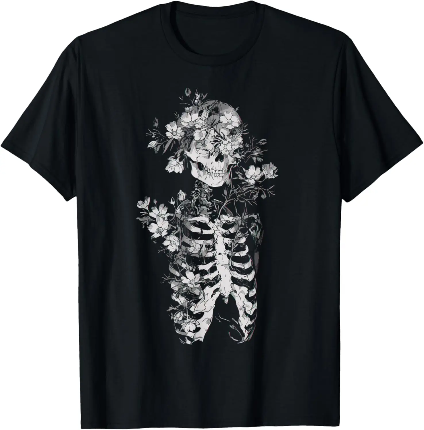 Floral Skeleton Flowers Goth Occult Death Dark Alt Aesthetic T-Shirt