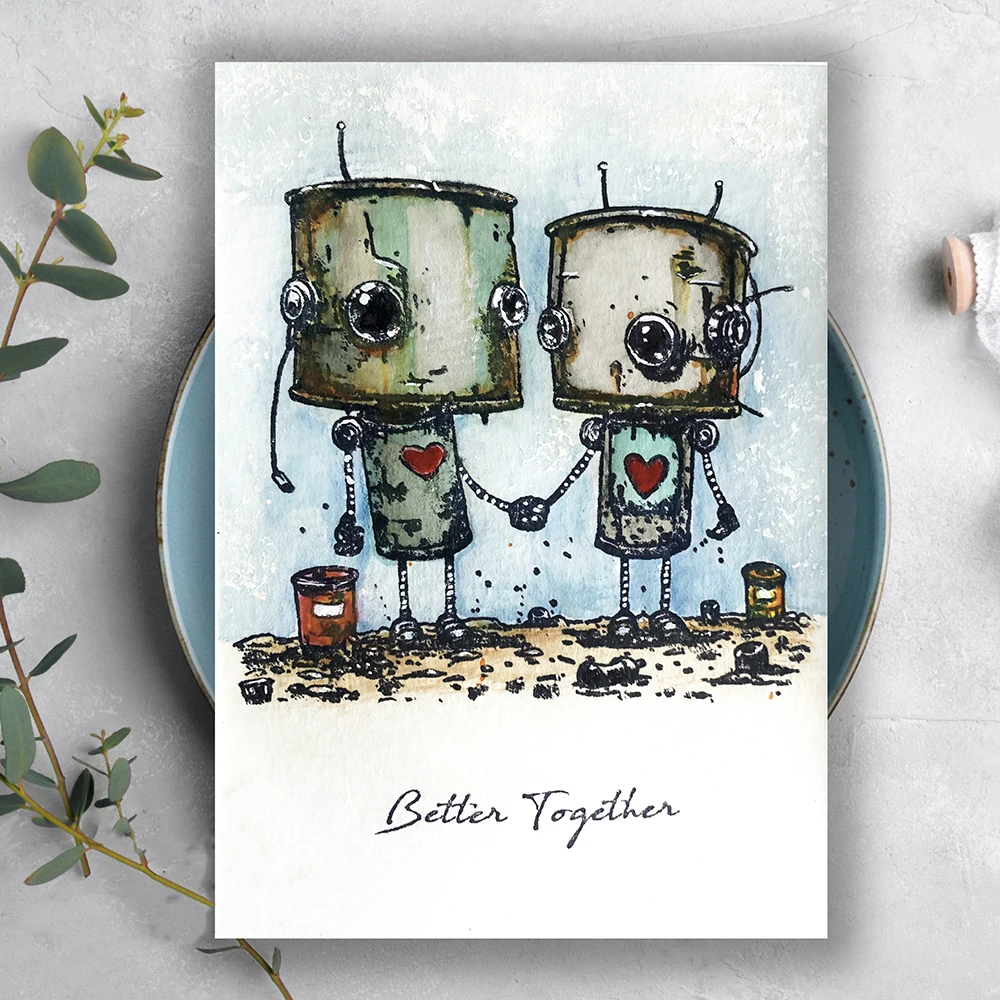 Robot Clear Stamps for Card Making Transparent Silicone Stamps Rainy Day Time Together Rubber Stamps Seal for DIY Scrap Album