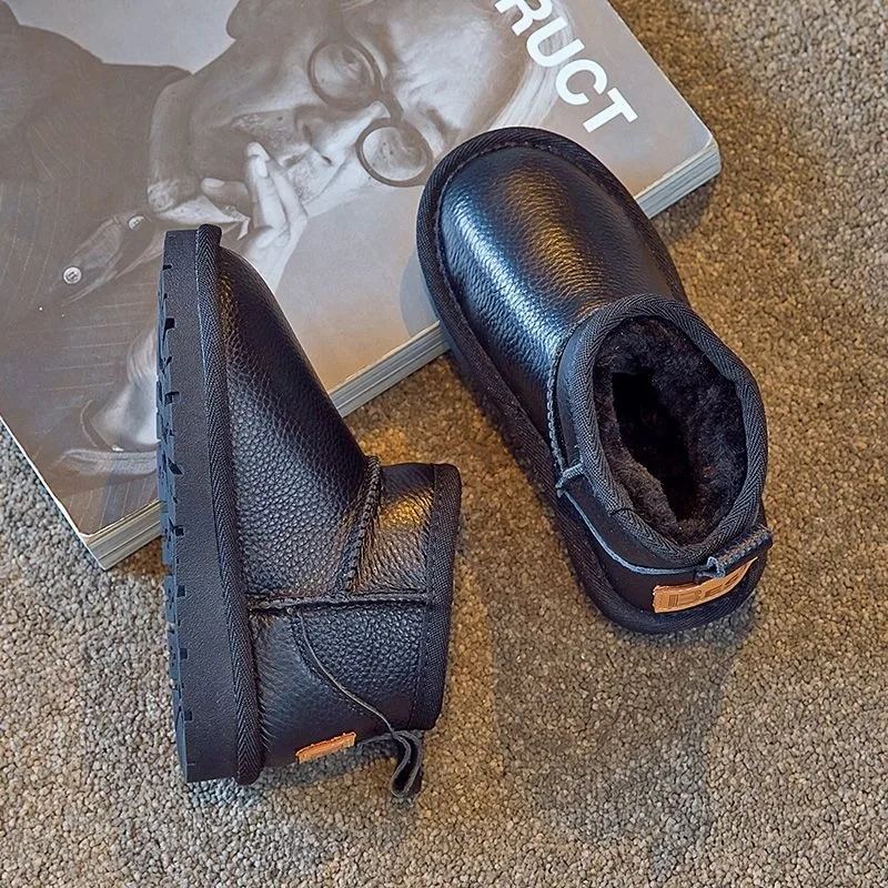 أطفال جلد طبيعي الثلوج الأحذية 2026 شتاء دافئ أحذية بوت قصيرة للبنين بنات سميكة صوف مبطن المضادة للانزلاق حذاء طفل صغير #2