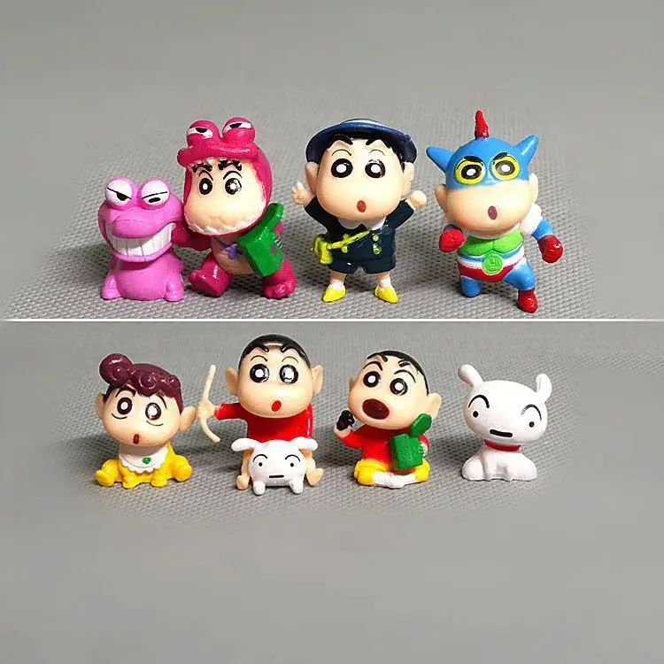 8pcs/set Mini Cute Nohara Shinnosuke Pvc Action Figure Cute Crayon Shin-chan Cartoon Miniature Car Cake Decoration Children Gift