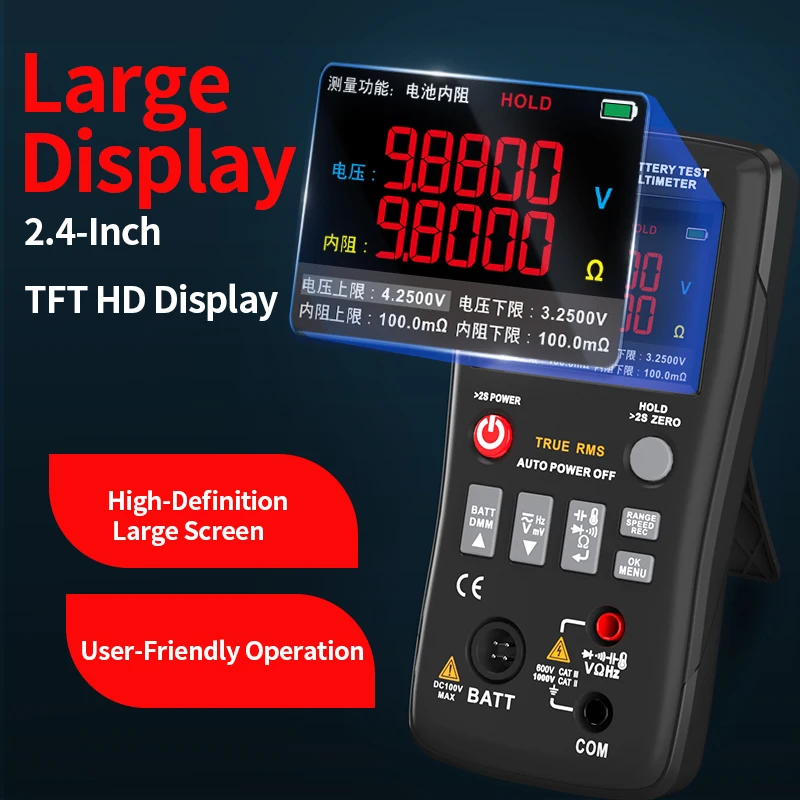 ZOYI High-Precision Battery Internal Resistance Tester for 18650, Multimeter, ±100V Voltage
