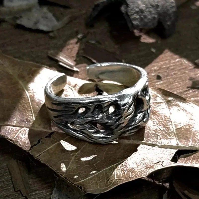Chinese Style Open Ring, Adjustable Minimal Luxury Vintage Band, Unisex Niche Retro Statement Fashion Jewelry
