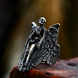 BEIER 2023 New Creative Design Skull Angel Ring Skull Wings Ring Men's Ring Punk Biker Hip Hop Aegishjalmur Jewelry Gift