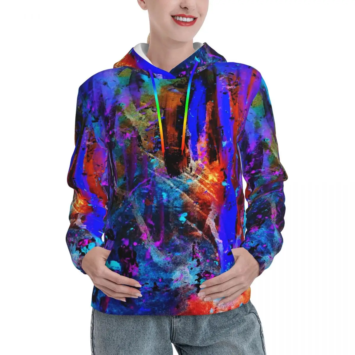 Rainbow Splatter Art Streetwear Hoodies Autumn Colorful Splashes Aesthetic Pullover Hoodie Woman Oversized Casual Sweatshirts