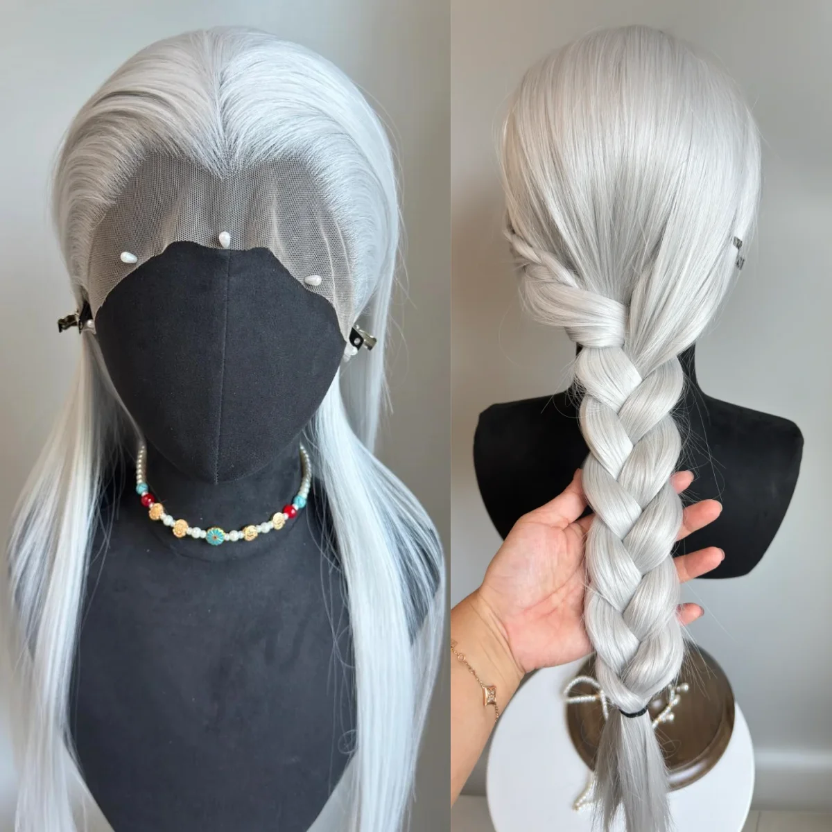 BeiBei Witte Kant Voor Pruiken voor Vrouwen Lange Rechte 13*4 Hoge Temperatuur Vezels Natuur Uitziende Cosplay Pruik Synthetische kant Pruiken