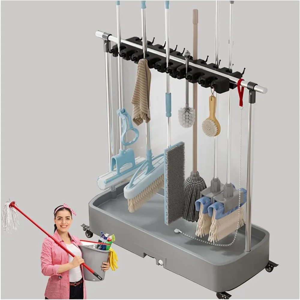 

Freestanding Mop Holder for Wet Mops and Cleaning Tools - Mobile Storage Cart for Commercial Use and Home Organization