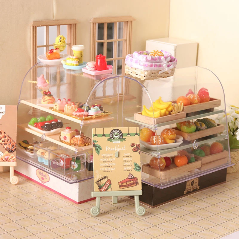 1:12 Scale Dollhouse Miniature Food Bakery Shop Cake Display Counter Bakery Cabinet Model Showcase Mini Snack Cabinet