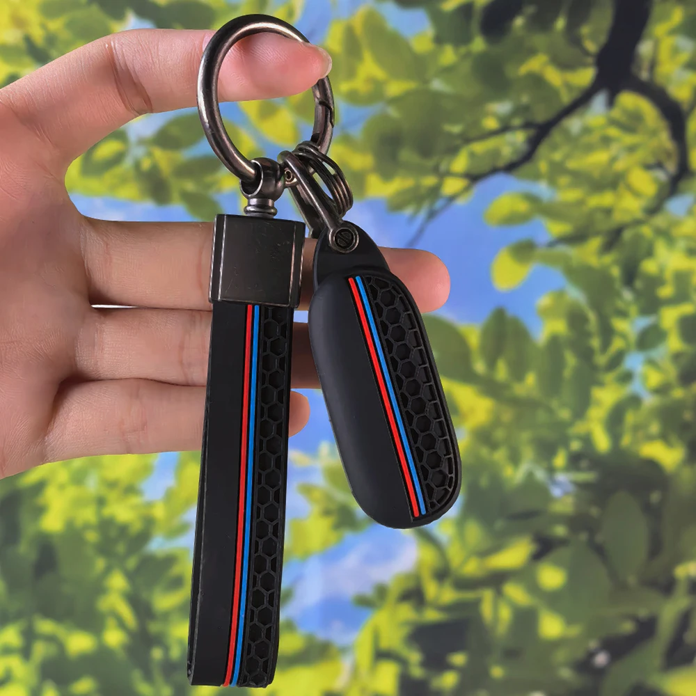 Motorcycle Key Fob Shell with Keychain, Soft Silicone Racing Stripe Key Cover for ZONTES 368G 368D 368E 368K 350E 703F 703RR