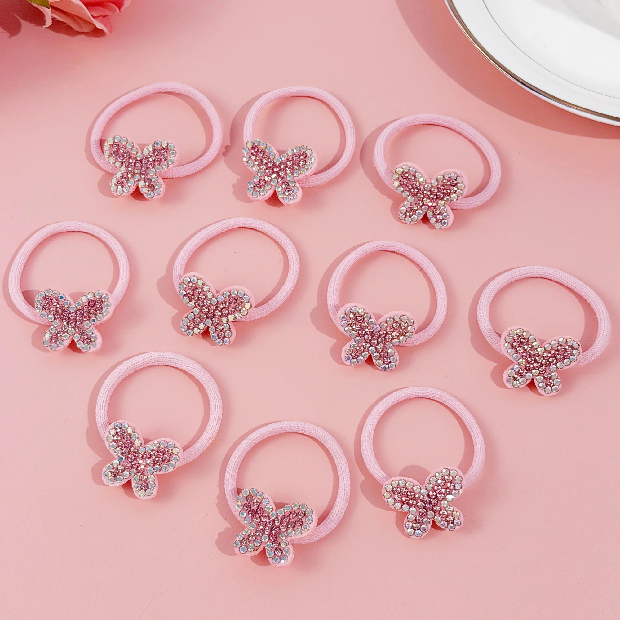 10pcs Crystal Butterfly Hair Bands Girls Women Rubber Hair Ties Elastic Headband for Kids Ponytail Holder Hair Accessories
