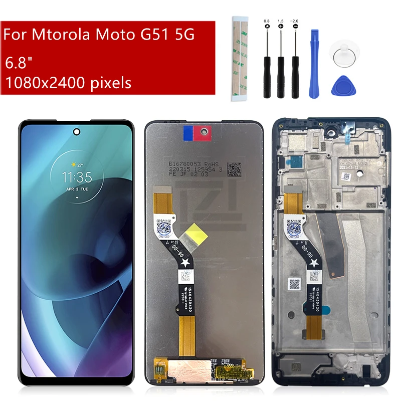 For Motorola Moto G51 5g LCD Display Touch Screen Digitizer Assembly XT2171-2 Display With Frame Replacement Repair Parts