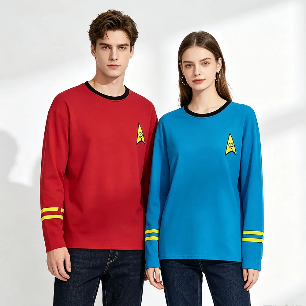 StarTrek Cosplay Long Sleeve T‑Shirt Unisex Retro Space Uniform Costume Top Men Women Couple Casual Shirt Fashion Print Clothes