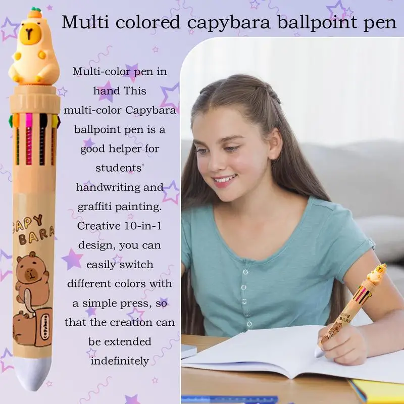 Bolígrafos de escritura Rollerball, bolígrafo de tinta de Gel de capibara de dibujos animados, suministros escolares, bolígrafos Rollerball Multicolor bonitos para el trabajo escolar en casa