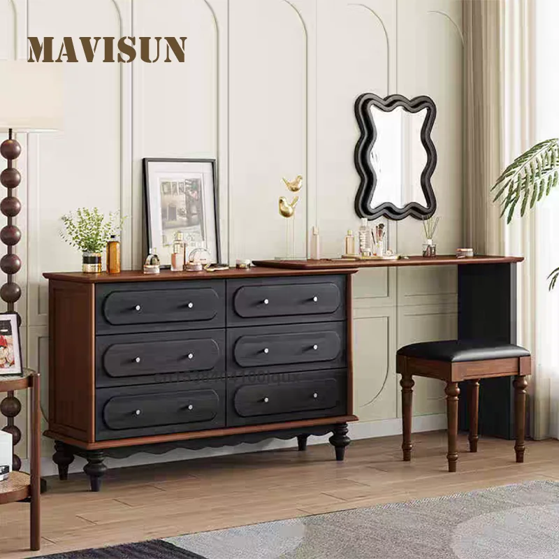 

Набор из массива дерева середины века, 85 см, шесть ящиков, элегантный дизайн, просторная столешница, мебель для спальни, деревянный комод