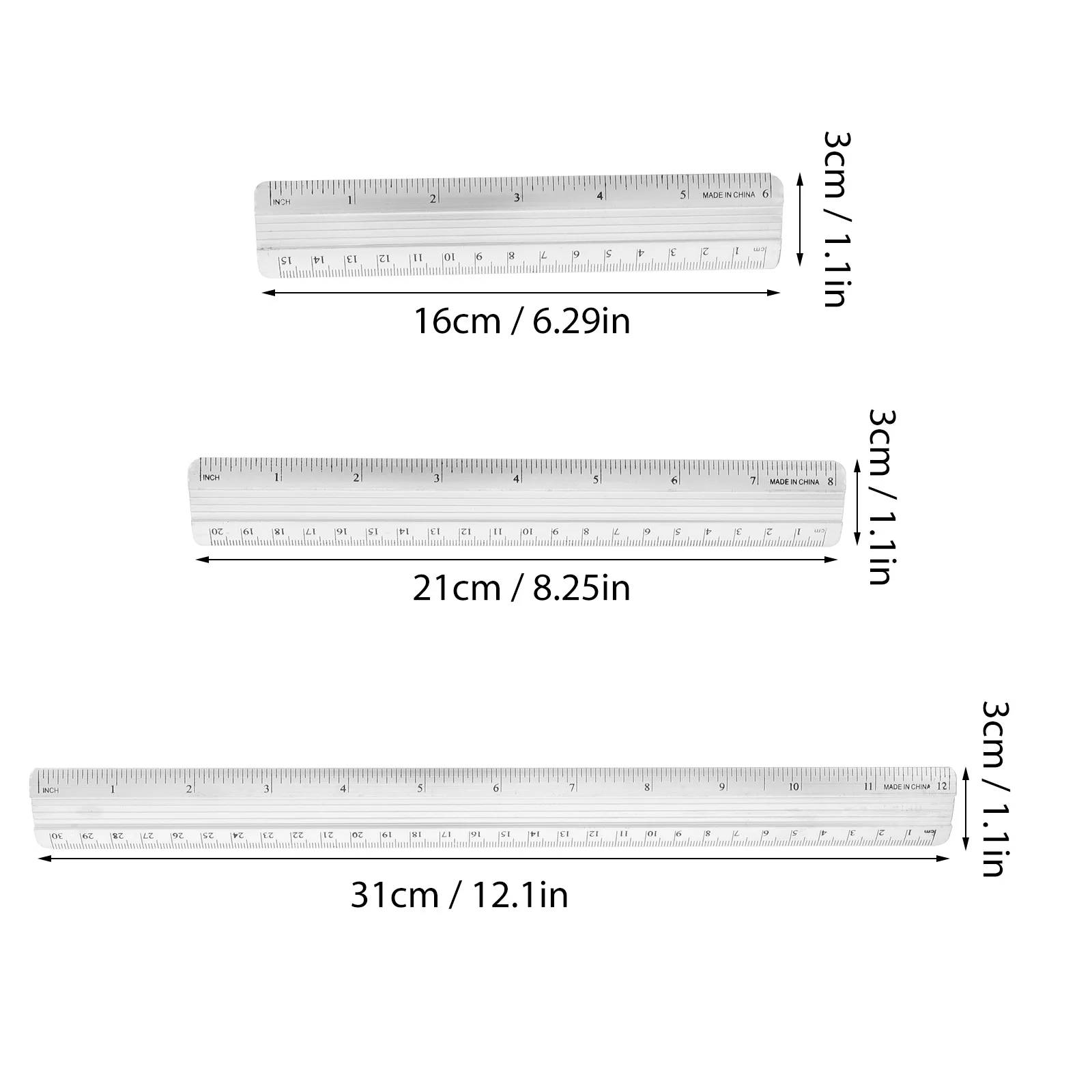 6pcs Aluminum Ruler 30Cm Precision Measuring Tool Dual Scale Metric Straight Edge For Drafting Drawing Architecture