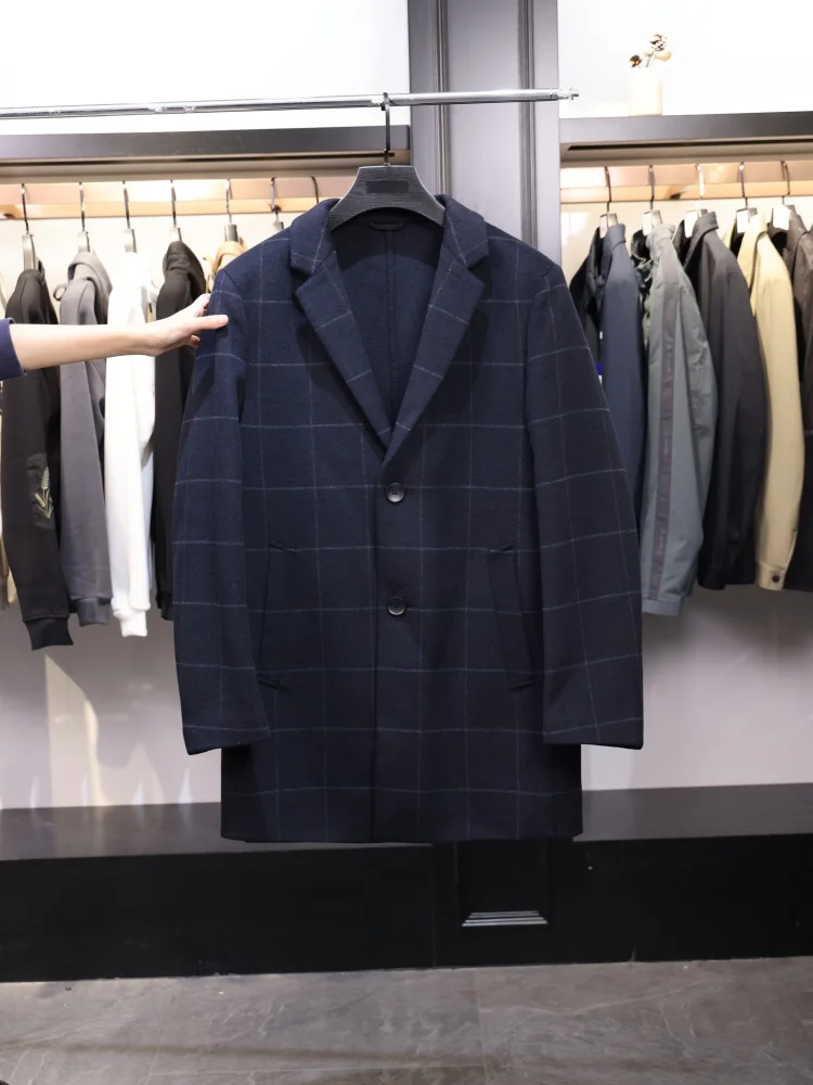 

Double-Faced Woolen Men's Suit Coat Handmade Camere-containing Plaid Autumn Winter Outerwear Faion Urban Sle Busin C...