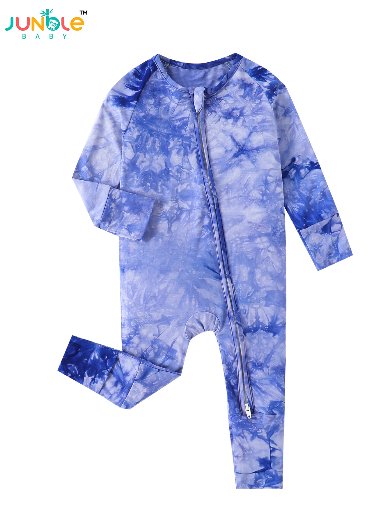 Baby bamboo fiber new style soft and breathable fabric dark blue tie-dye (tie-dye random) baby double zipper romper / onesie