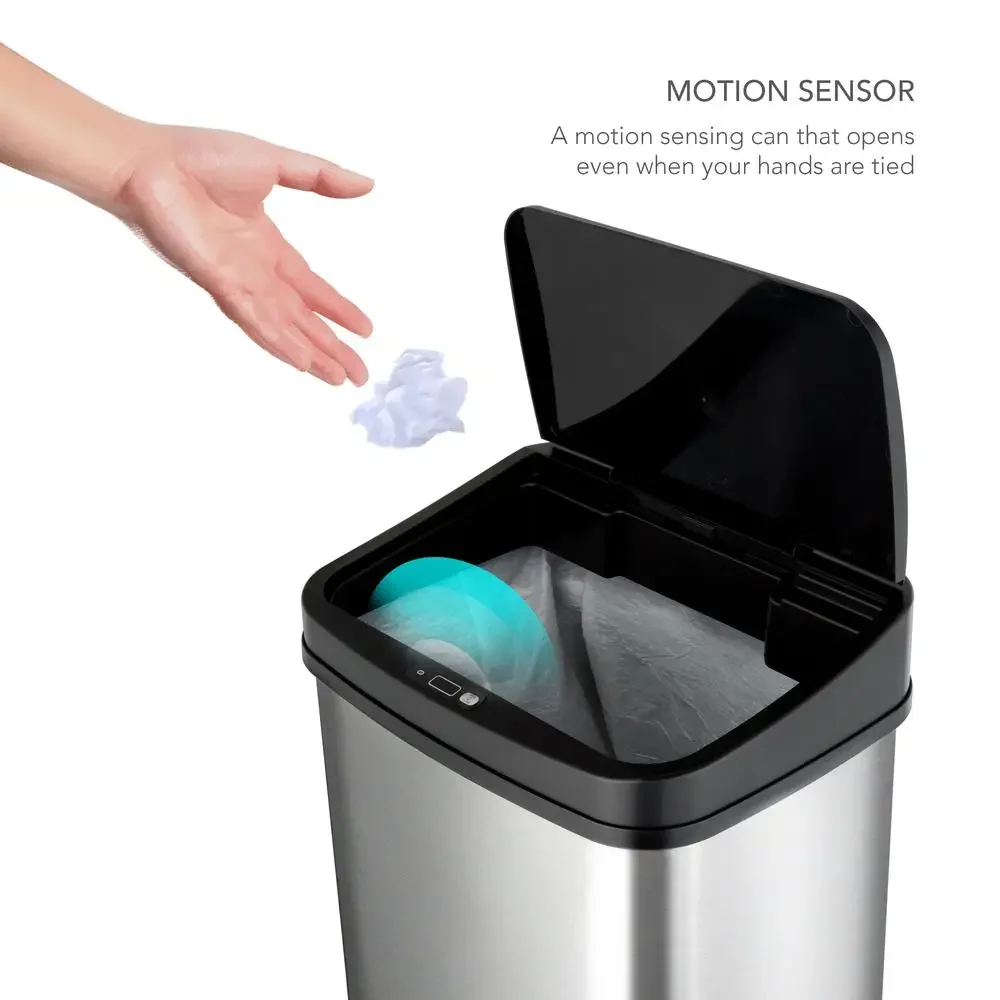 Hands-Free Motion Sensor Trash Can Stainless Steel 13.2 Gallon Soft Close Garbage Bin