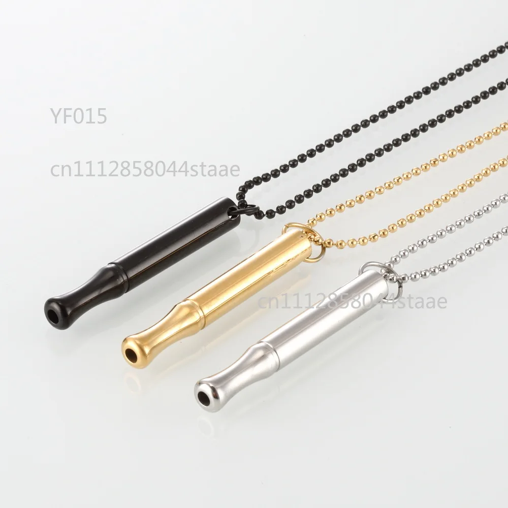 Stainless Steel Breathing Necklace Mindful Breathing Whistle Pendant for Stress Relief Meditation