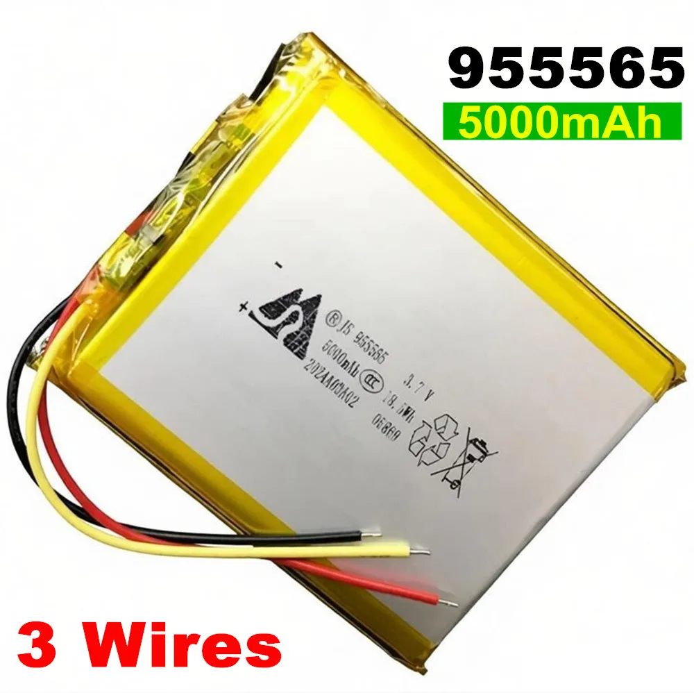 955465 955565 3.7V 5000mAh With 3 Wires Rechargeable Lithium Polymer Battery For GPS Tablet PC Power Bank Speaker Hand Warmers