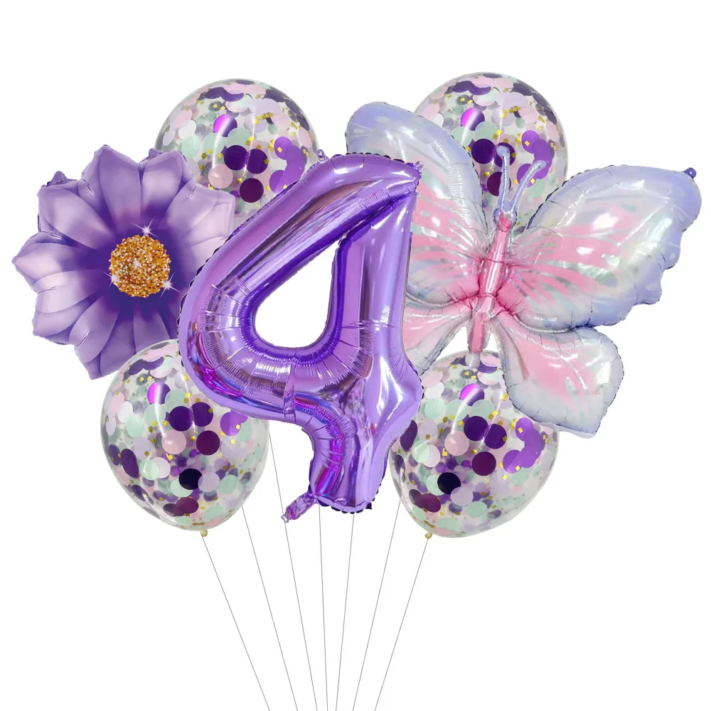 9Pc Butterfly Foil Balloons Set Number Ball Birthday Wedding Baby Shower Party Decorations