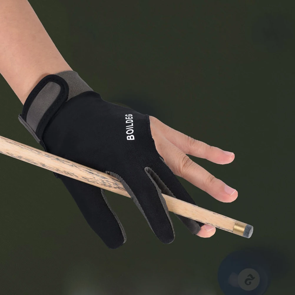 

AntiSlip BilliardGloves PoolBilliards MenWomen Black 3Finger Lightweight Fabric SiliconeMat ExposingFingers