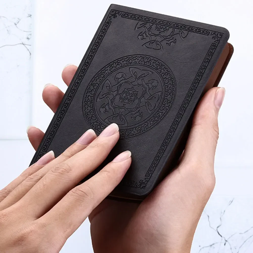 A6 Retro Style Pocket Type Mini Notebook Stamping Process Artificial PU Leather Writing Book Portable Notepad Office Bookkeeping