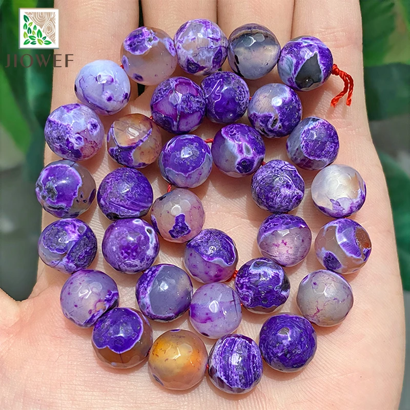 Natural Stone Purple Frost  Cracked Fire Agates Loose Beads 6/8/1012mm For Jewelry Making DIY Bracelet Necklace 15\'\' Inch