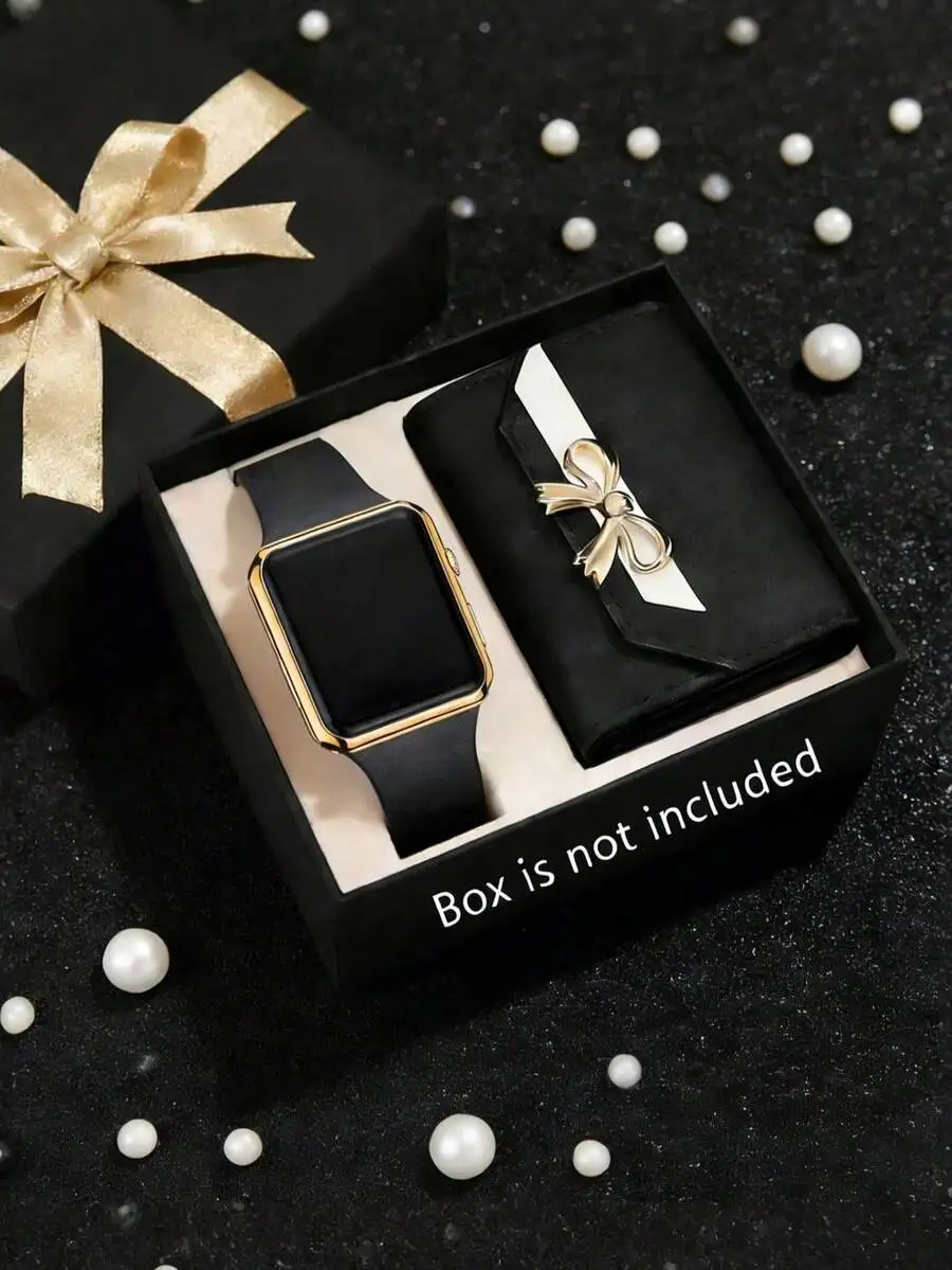 2pcs Women's Fashion Elegant Minimalist LED Digital Display Electronic Watch, Paired With Multifunctional Stylish Wallet,