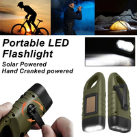 Mini Solar LED Flashlight Hand Crank Solar Powered Waterproof Outdoor Torch Portable Clip Light for Camping Hiking Cycling