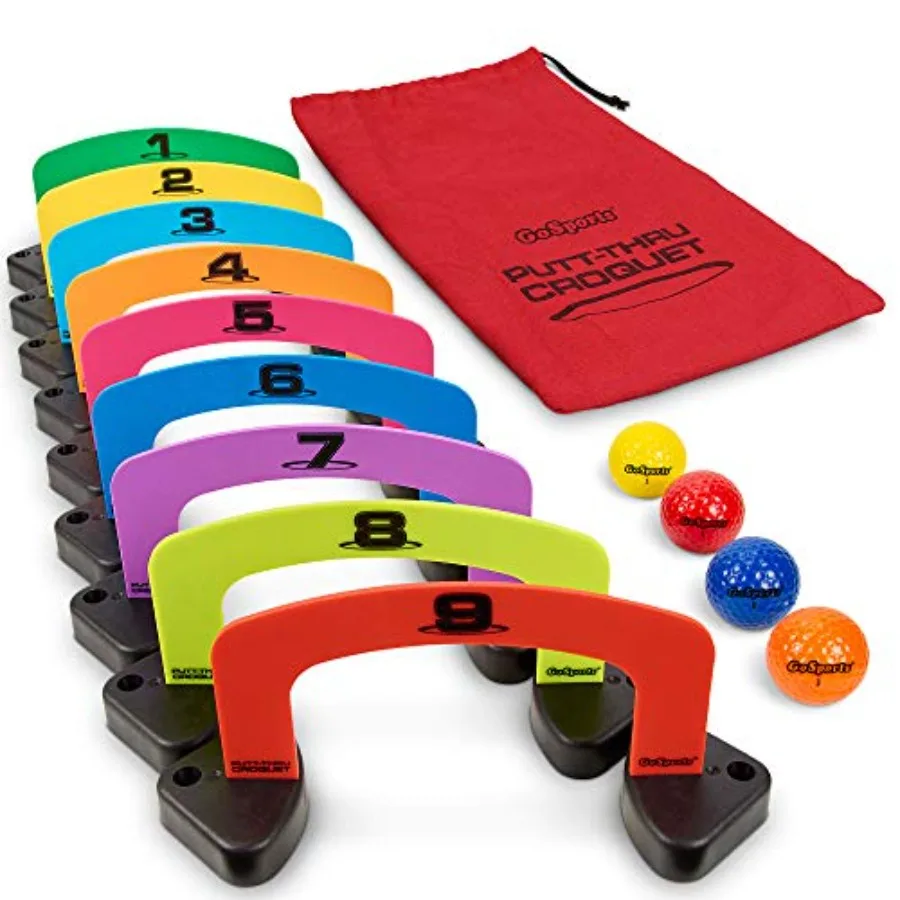 Putt-Thru Croquet Putting Game - Includes 9 Gates 4 Golf Balls and Tote Bag - Play at Home The Office or On The Green