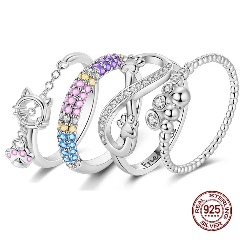 

Rings Sterling 925 Silver Forever Multi-color Zircon Sparkling Love Heart CZ Wedding Jewelry Making Women