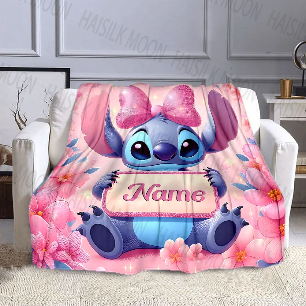 Custom Name Disney Stitch Cartoon Printed Blanket, All-Season Multi-Use for Nap, Camping, Travel, Car ,sofa Bed Machine Washable