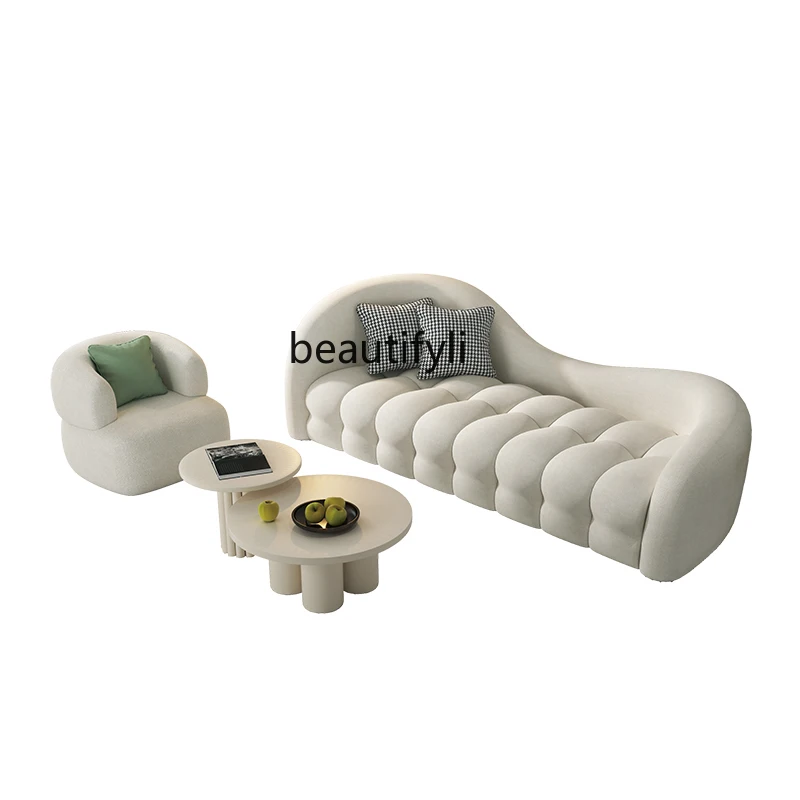 Cream Style Lambswool Sofa Small Apartment Living Room French Cotton Candy Cloud Three-Seat Bed & Breakfast Sofa