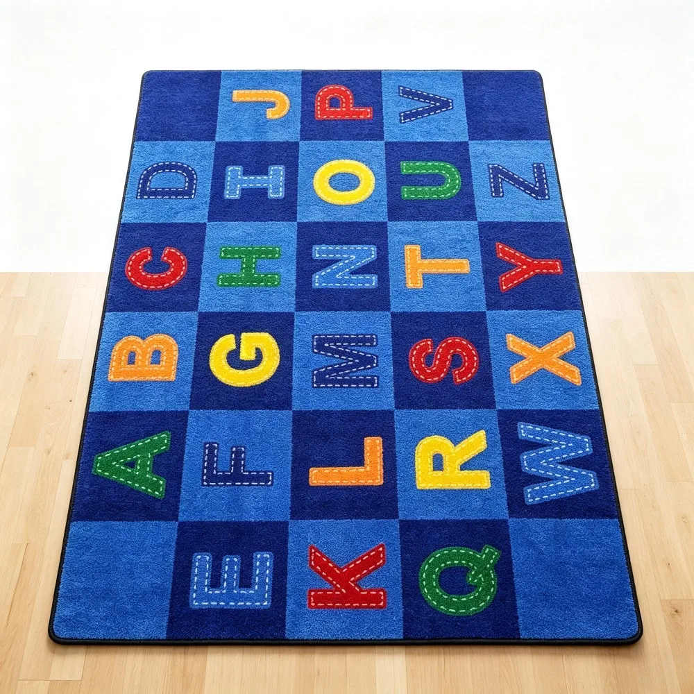 Living Room Rug Alphabet Letters Carpet Colorful Grid Soft Playroom Floor Mat NonSlip Educational Study Classroom Rug