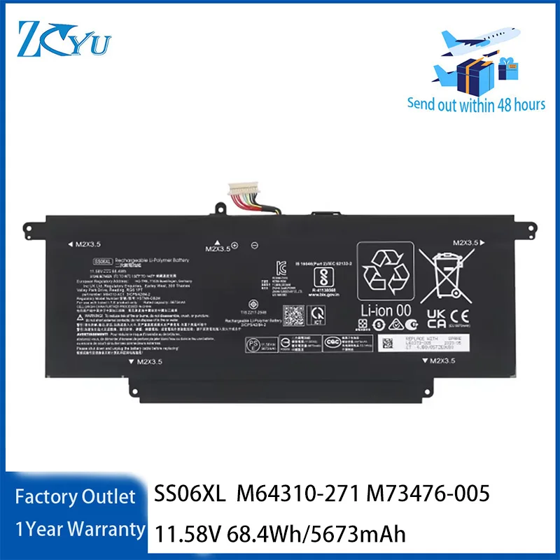 SS06XL Battery for HP Elite Dragonfly G3 M64310-271 M73476-005 11.58V 68.4Wh/5673mAh