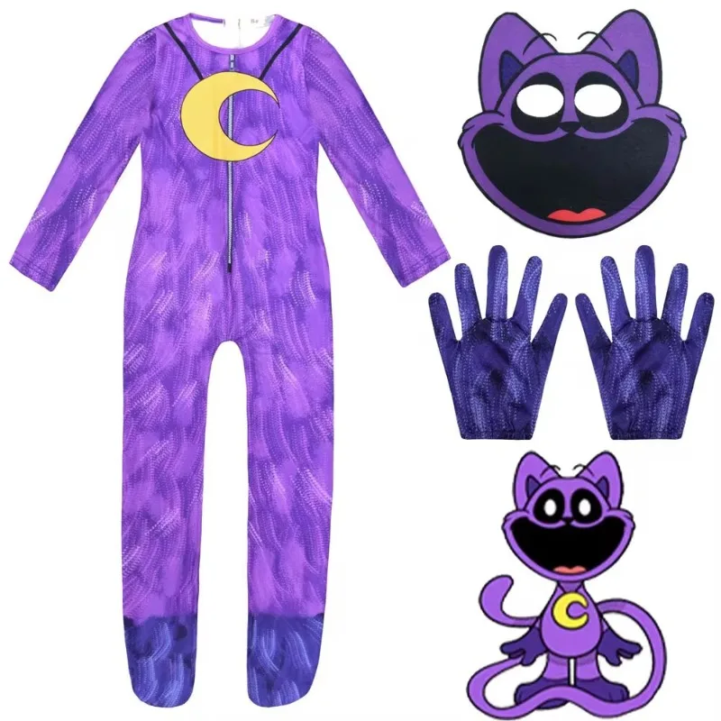 Smiling Critters Cosplay Costume Aminal purple cat Catnap Elephant Bear Bodysuit Jumpsuit Mask Boys Girls Halloween Costume