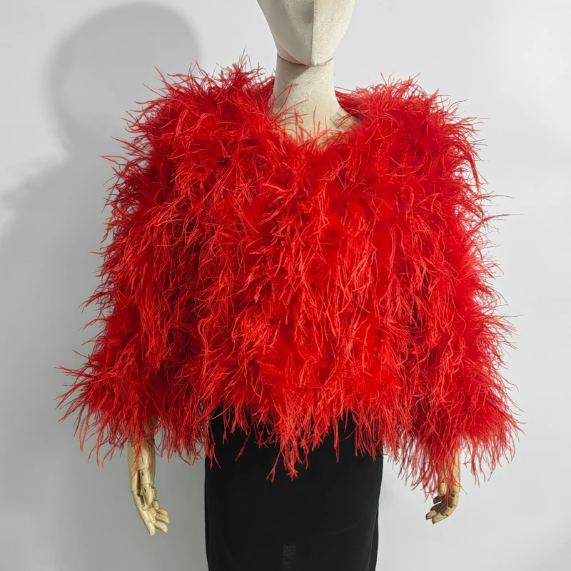 Winter Ostrich feathe Jacket Feather Coat Casual Long-sleeved Australia Imported feathe Jacket Ladies Nightclub Coat