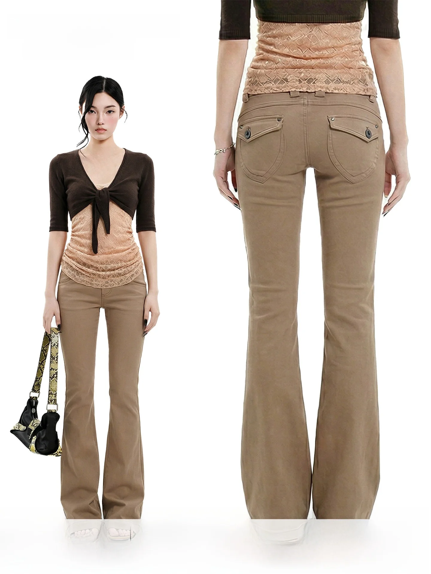 High Waist Bell Bottom Jeans Women's Slim Fit Casual Long Pants UNCMHISEX Spicy Girl Design Sensation Tight Jeans Slimming