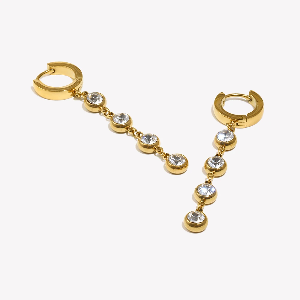 E. B. حسناء هندسية مستديرة واضحة الزركون قلادة هوب أقراط PVD مطلي الفولاذ المقاوم للصدأ الأزياء والمجوهرات والاكسسوارات #1