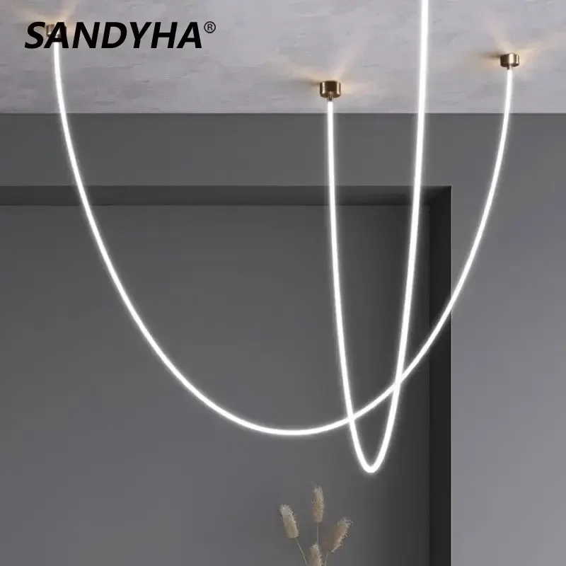 

SANDYHA Minimalist Line Art Design Chandeliers Led Lamp for Living Dining Room Pendant Lighting Decor Lustre Para Sala De Estar