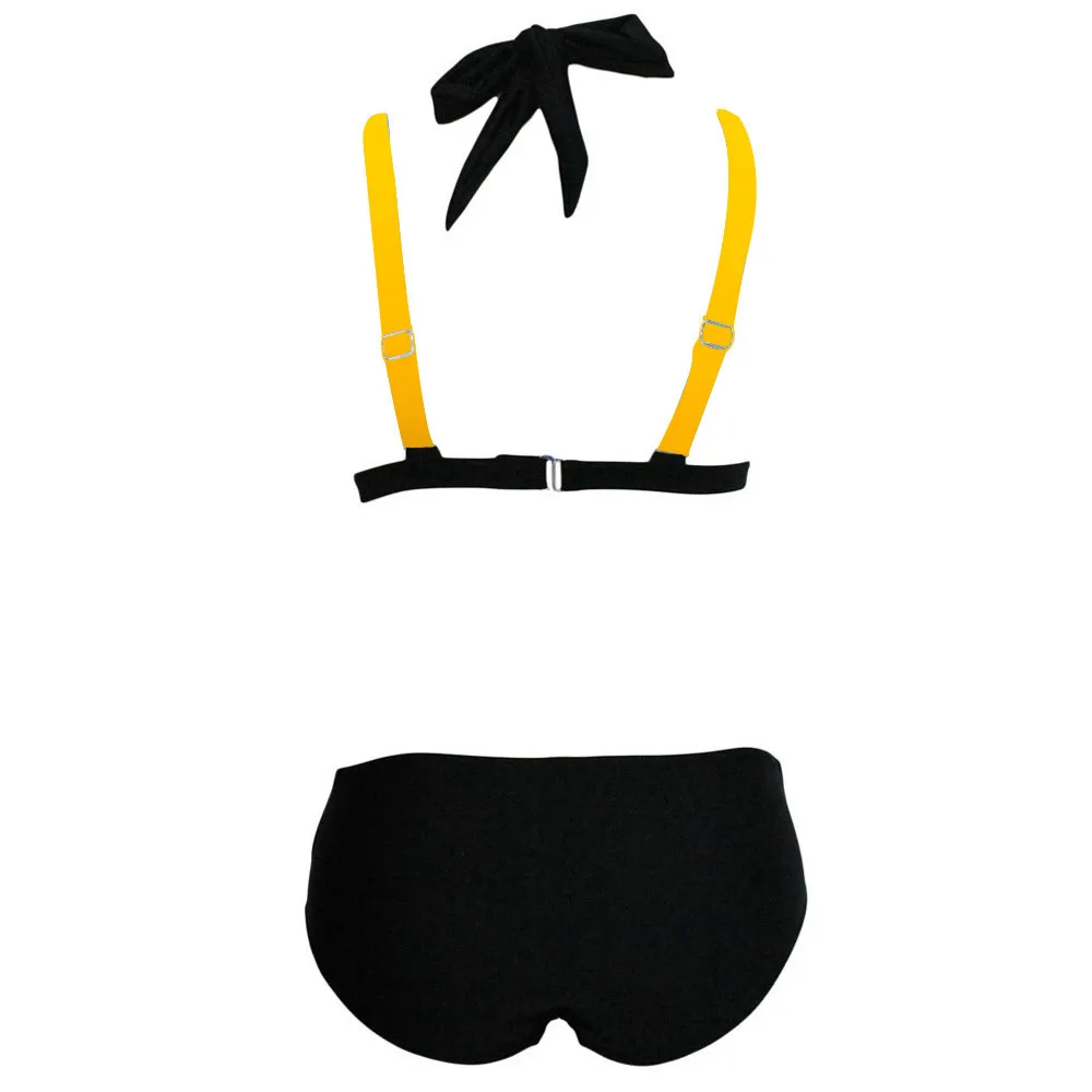 Kobiet żółty strój kąpielowy Bikini Color Block Sexy Halter biustonosz stringi strój kąpielowy Bikini 2022 pływanie garnitur