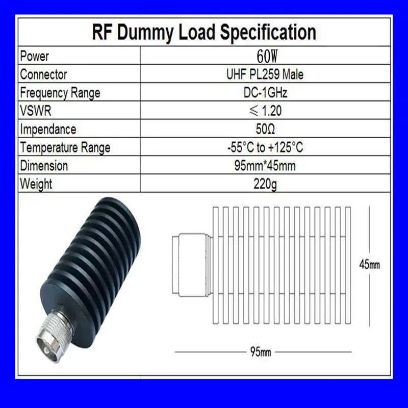 60W UHF  Male Plug Connector RF Coaxial Termination Dummy Load 1GHz 50ohm Nickel Plated RF Accessories